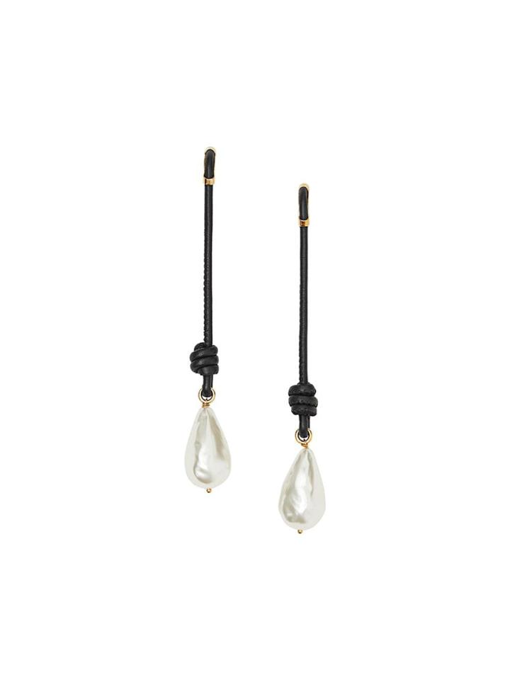 Burberry Faux Pearl Detail Leather Drop Earrings - Gold