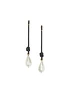 Burberry Faux Pearl Detail Leather Drop Earrings - Gold
