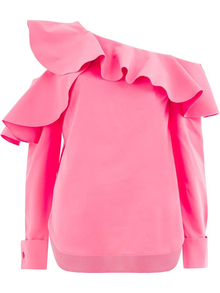 Oscar De La Renta One-shoulder Ruffled Blouse - Pink