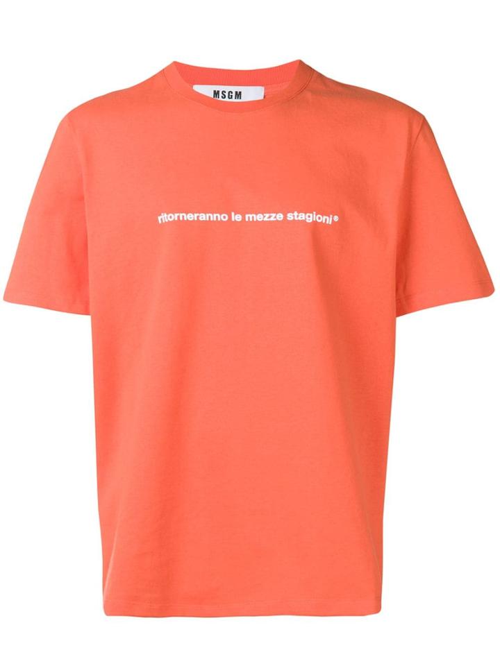 Msgm Slogan Print T-shirt - Orange