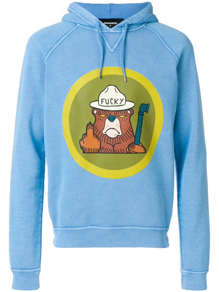 Dsquared2 Bear Print Hoodie - Blue