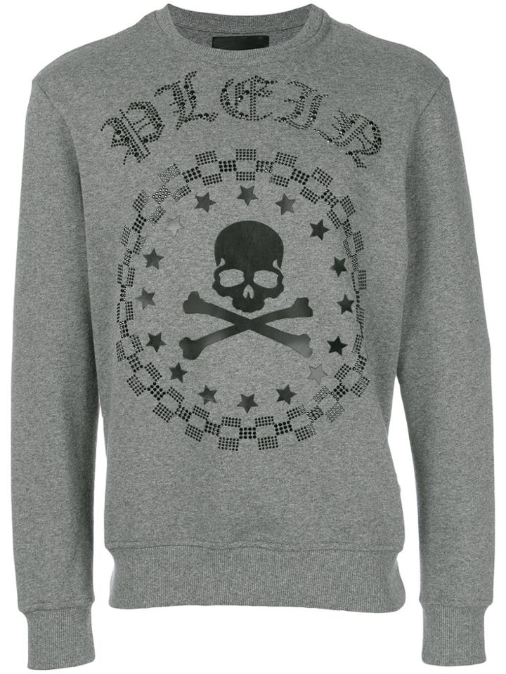 Philipp Plein Skull, Star And Checkered Detail Sweatshirt - Grey