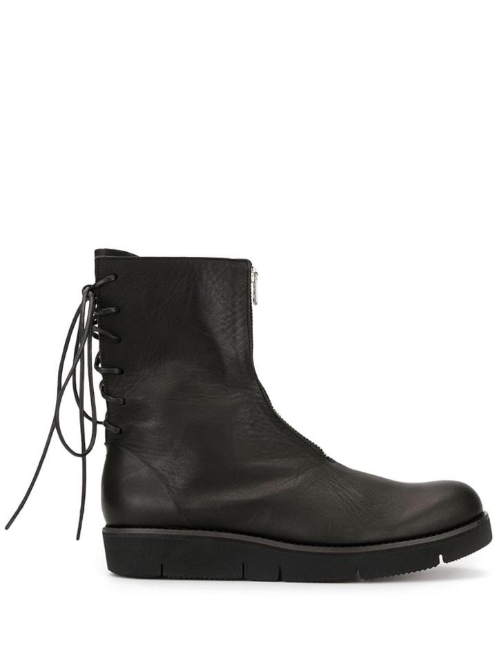 Y's Rear Lace-up Ankle Boots - Black