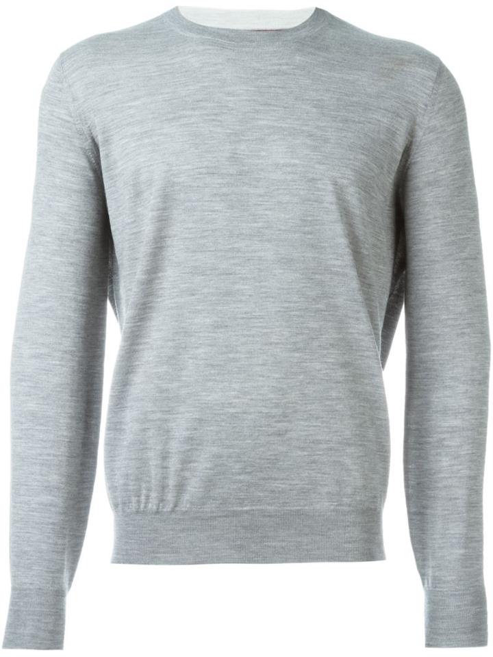 Brunello Cucinelli Crew Neck Jumper, Men's, Size: 52, Grey, Cashmere/wool