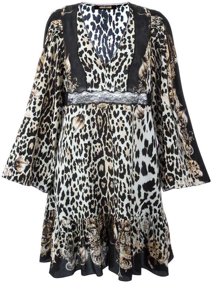 Roberto Cavalli Leopard Print Flared Dress - Black