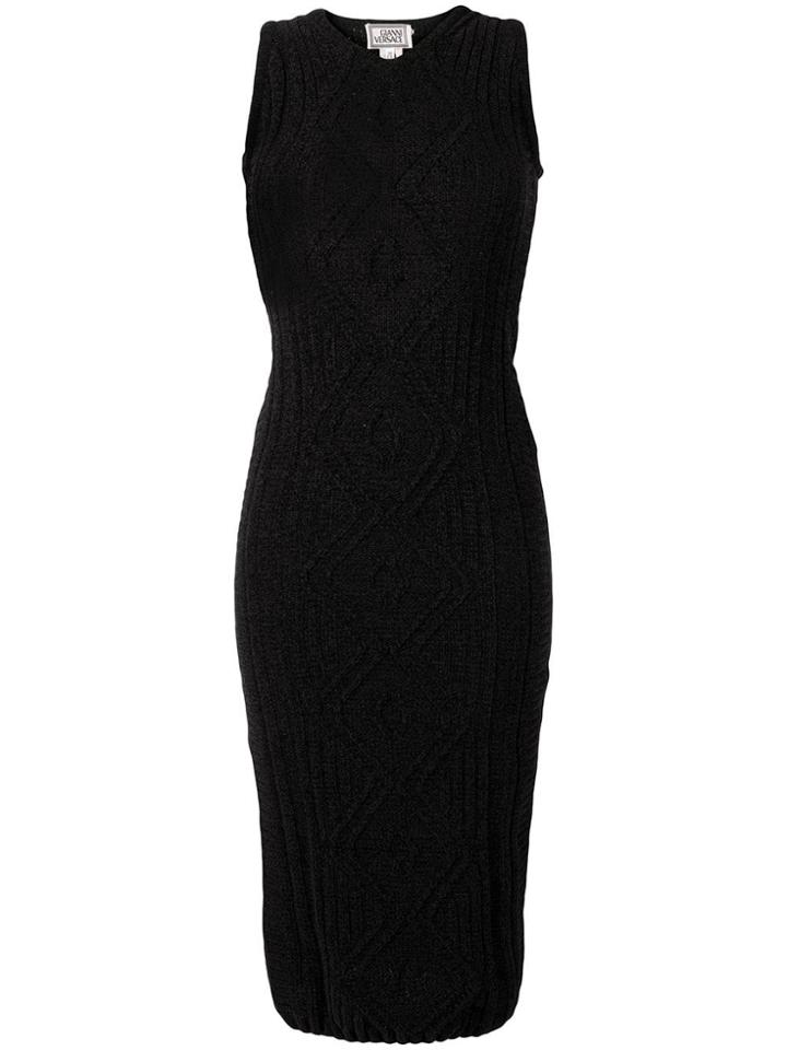Versace Vintage 1990's Jacquard Fitted Dress - Black
