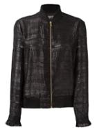 Markus Lupfer Ruffled Cuffs Zipped Bomber, Women's, Size: Medium, Black, Cotton/polyester