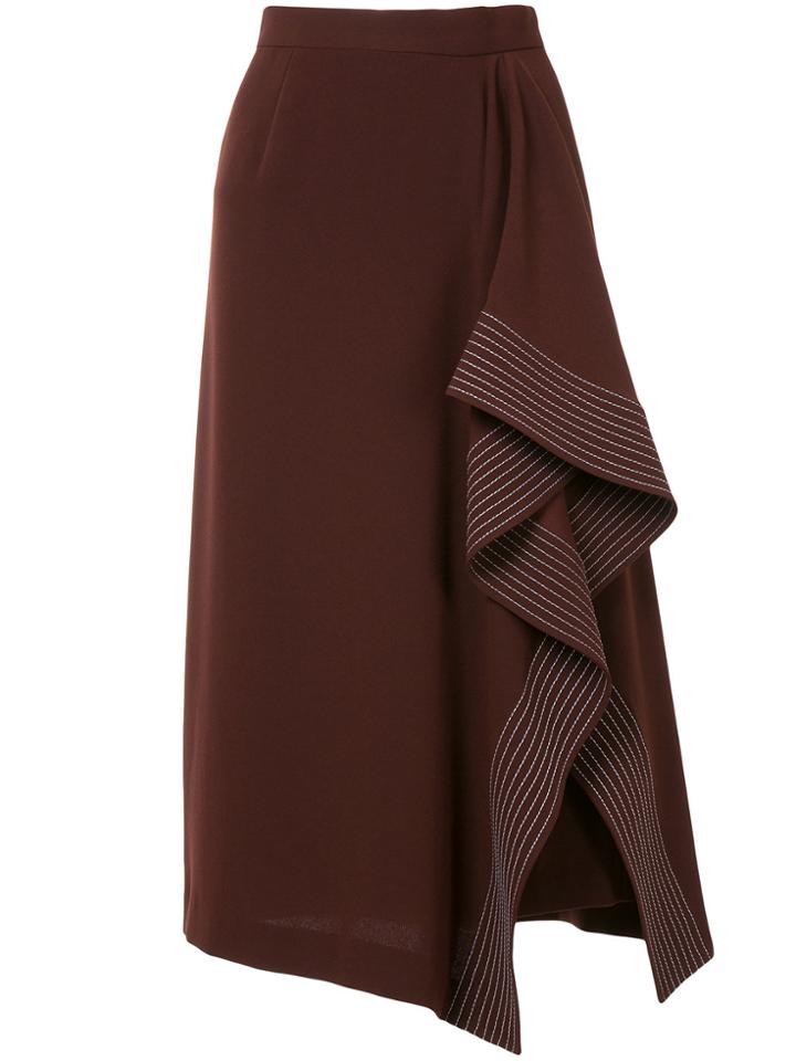 Le Ciel Bleu Contrast Stitch Ruffled Skirt - Brown
