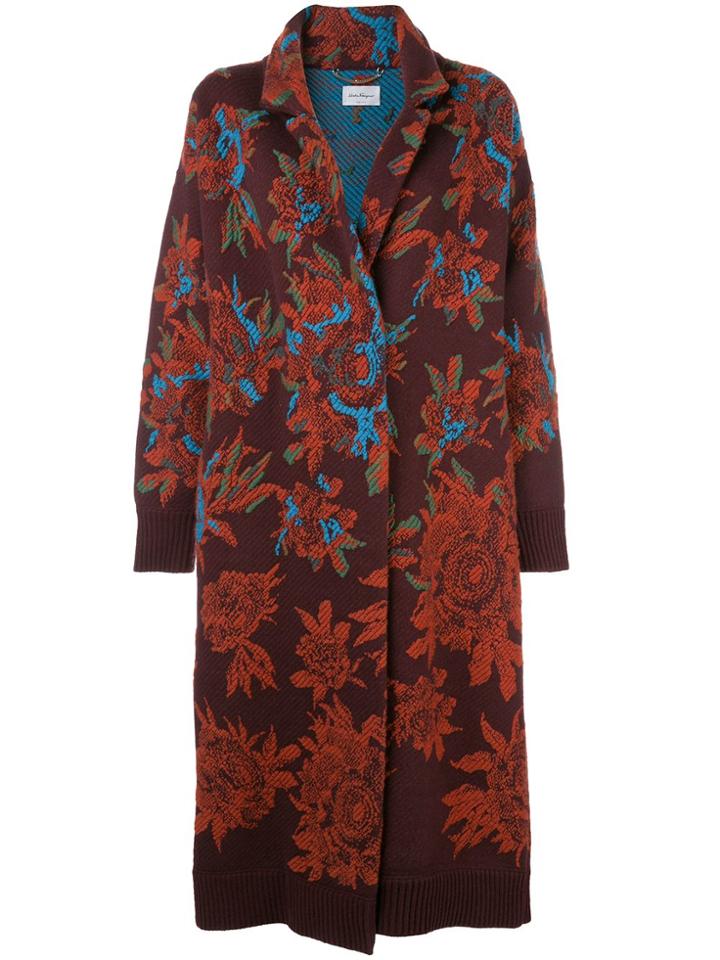 Salvatore Ferragamo Jacquard Floral Cardigan Coat - Purple