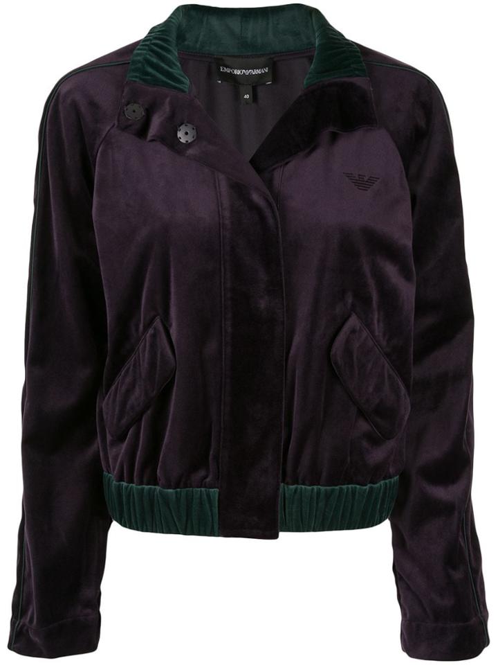 Emporio Armani Logo Embroidered Bomber Jacket - Purple