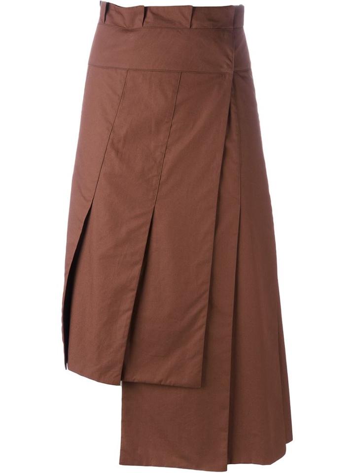 Lucio Vanotti Asymmetric Wrapped Pleated Skirt, Women's, Size: 2, Brown, Cotton
