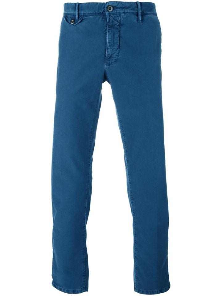 Incotex Slim Chino Trousers, Men's, Size: 35, Blue, Cotton/spandex/elastane