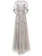 Marchesa Notte Embroidered Cape Gown - White