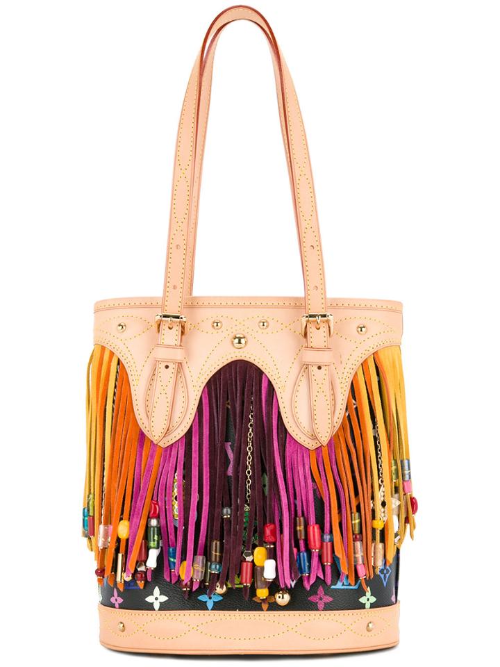 Louis Vuitton Vintage Bucket Fringed Shoulder Bag - Black