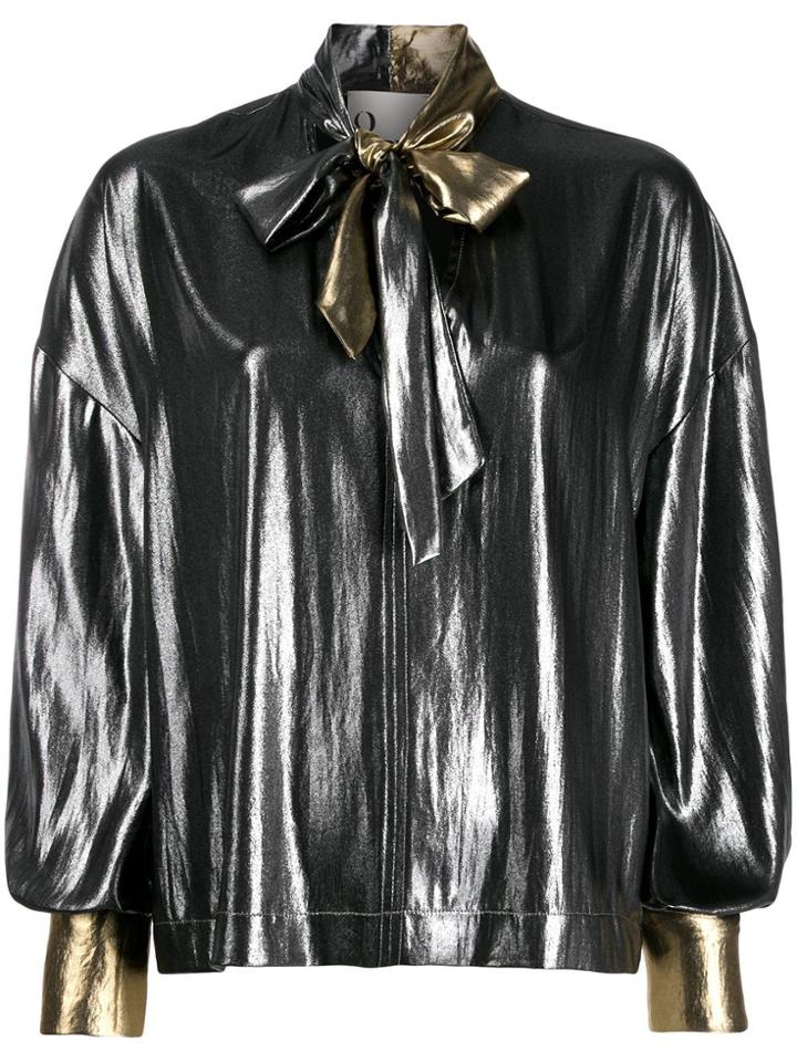 8pm Pussy-bow Flared Blouse - Silver