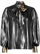 8pm Pussy-bow Flared Blouse - Silver