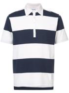 Thom Browne Short Sleeve Polo With 4-bar Stripe In Blue And White