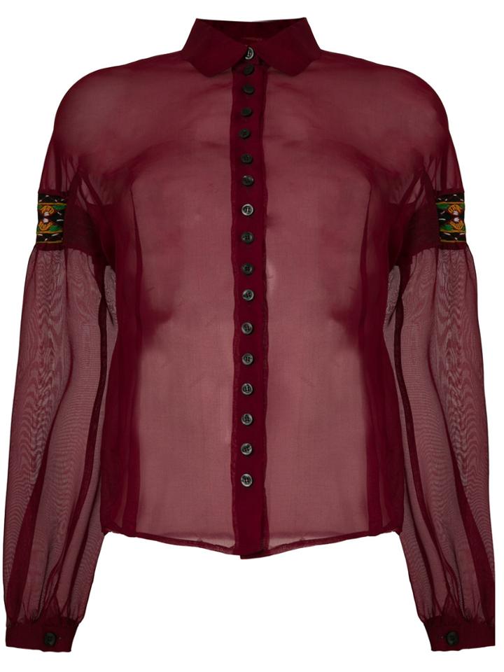 Romeo Gigli Vintage Embroidered Patches Sheer Shirt