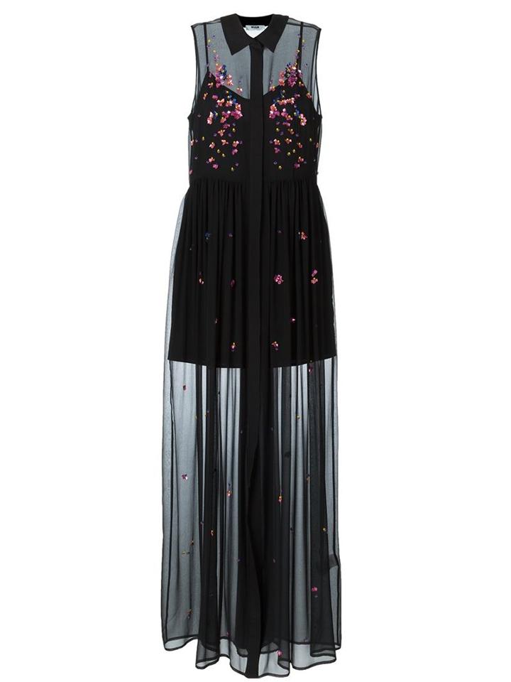 Msgm Embellished Shirt Dress, Women's, Size: 42, Black, Silk