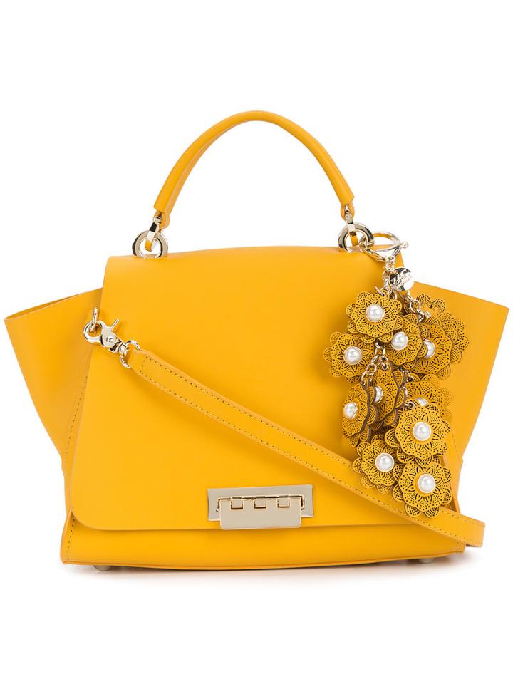 Zac Zac Posen - Floral Applique Satchel - Women - Calf Leather/metal - One Size, Yellow/orange, Calf Leather/metal