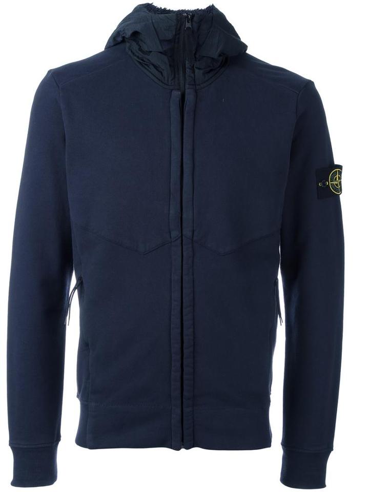 Stone Island Zipped Hoodie, Men's, Size: Medium, Blue, Cotton/polyamide/polyurethane Resin