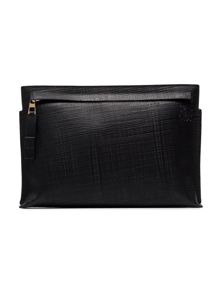 Loewe Black T Pouch Linen Leather Clutch Bag