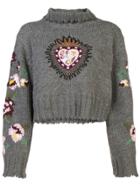 Cinq A Sept Heart Embroidered Sweater - Grey