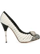 Alexander Mcqueen Embellished Woven Pumps - White