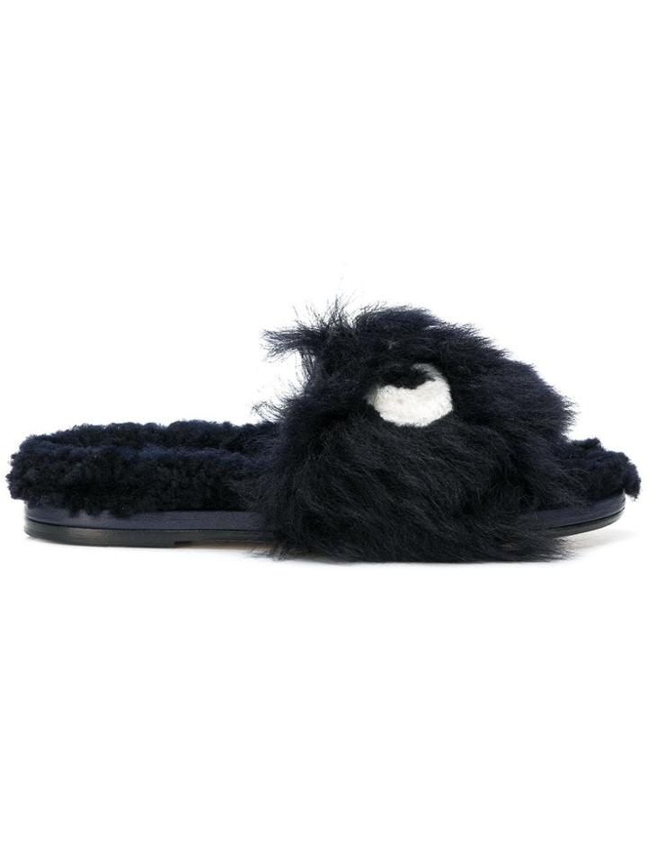 Anya Hindmarch Eye Furry Slider Sandals - Blue