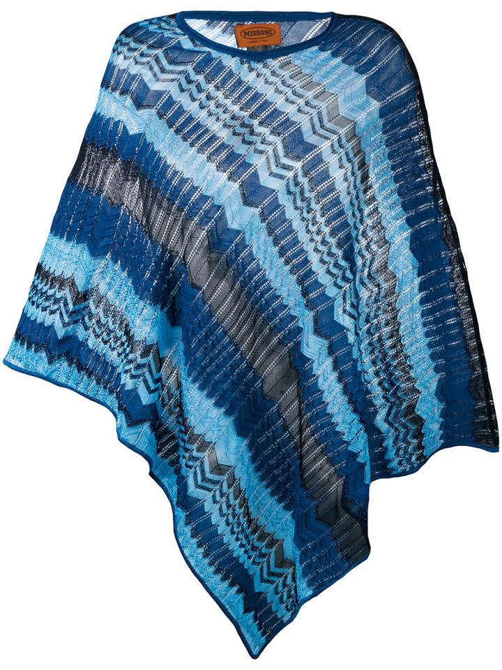 Missoni - Zig Zag Crochet Knit Poncho - Women - Cotton/viscose - One Size, Blue, Cotton/viscose