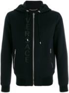 Versace - Leather Logo Hooded Sweatshirt - Men - Cotton/lamb Skin/polyamide - Xl, Black, Cotton/lamb Skin/polyamide