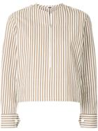 H Beauty & Youth Zipped Striped Blouse - Brown