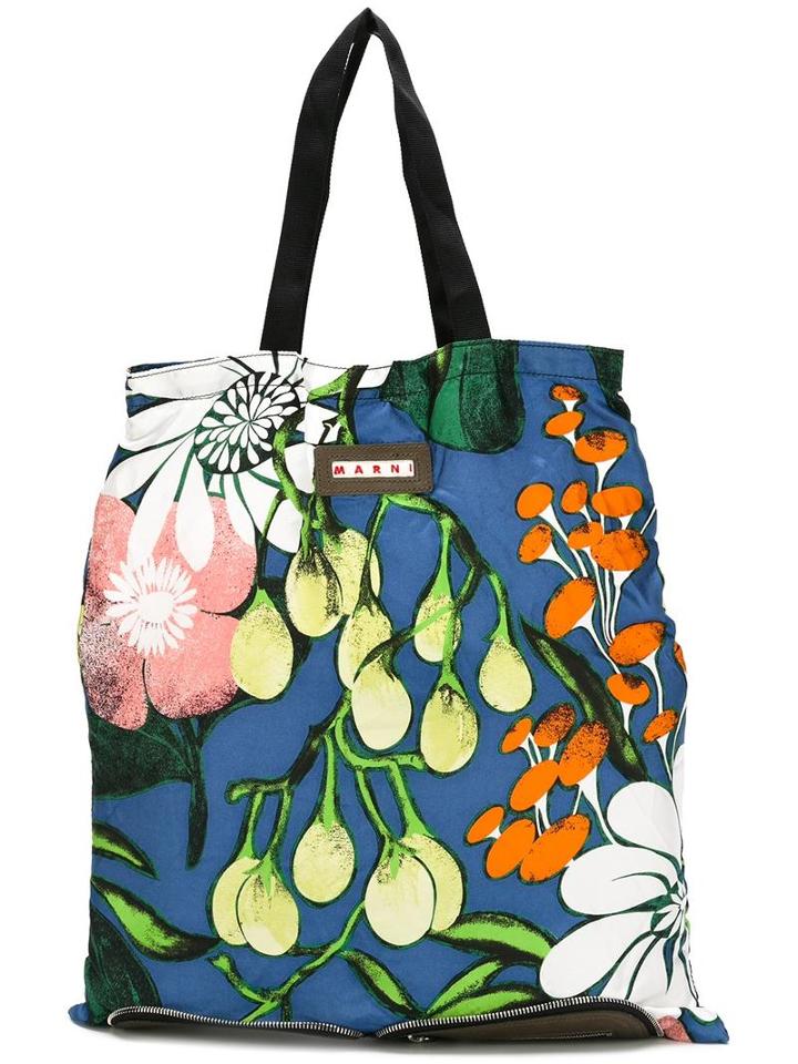 Marni Convertible Folding Shopper Tote, Women's, Blue, Silk/leather