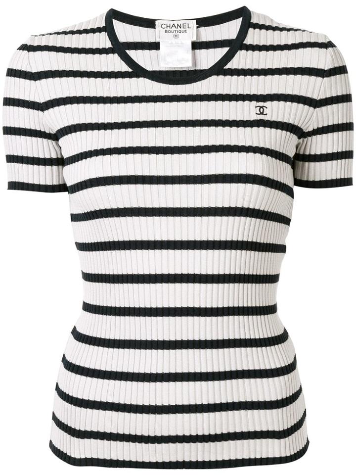 Chanel Vintage Striped Ribbed T-shirt - White