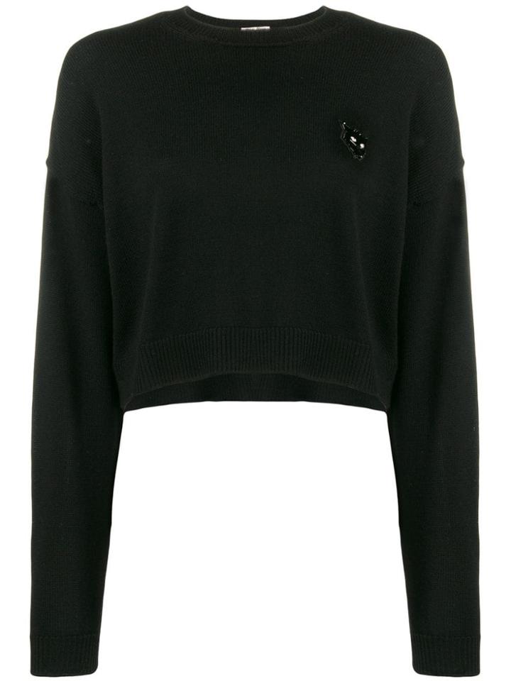 Miu Miu Cropped Cat Sweater - Black