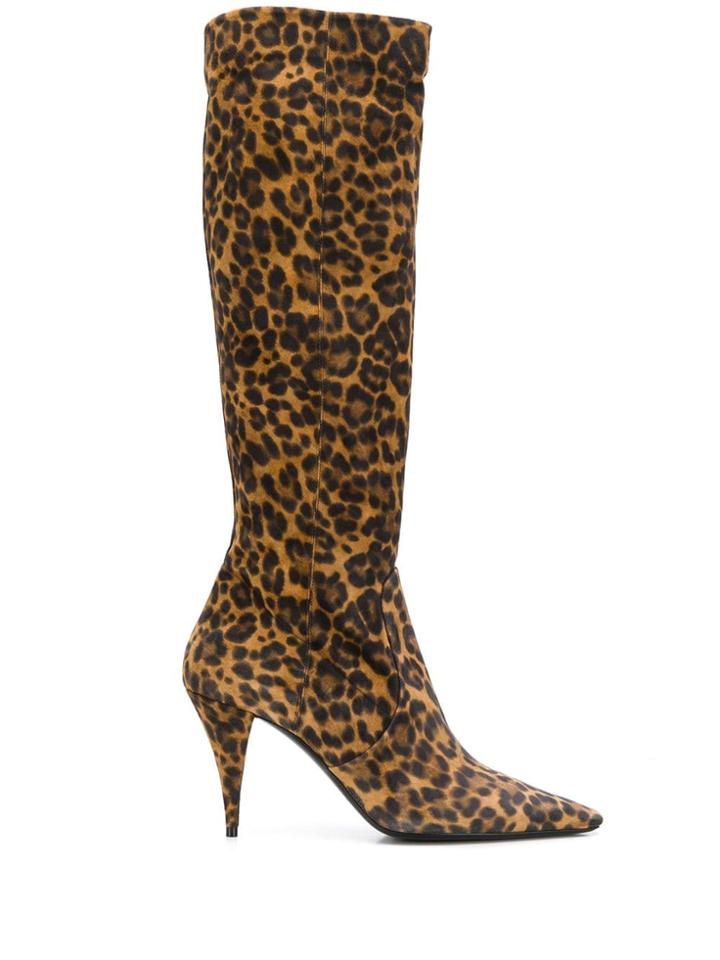 Saint Laurent Leopard Print Knee-length Boots - Brown