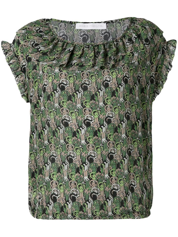 Société Anonyme - Ruffled Neck Top - Women - Silk - 2, Green, Silk