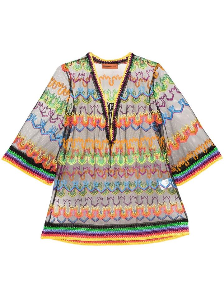 Missoni Mare Embroidered Crochet Mini Kaftan - Black