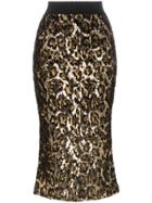 Dolce & Gabbana Leopard Print Sequin Embellished Midi Skirt - Metallic