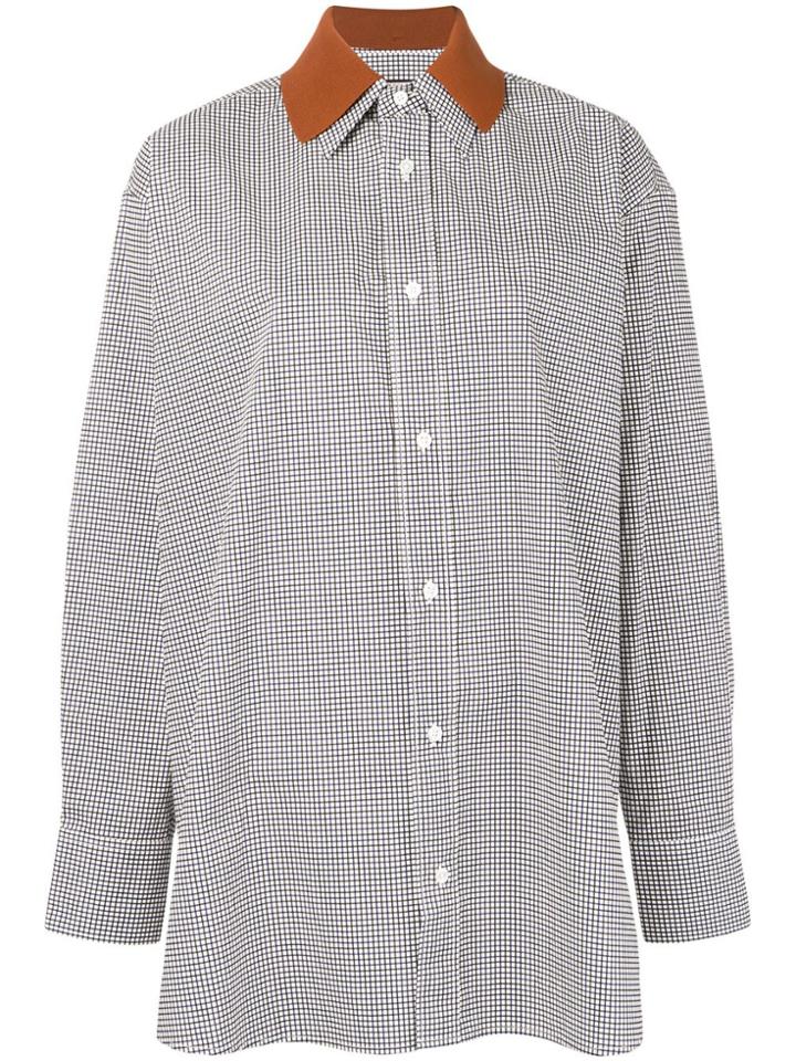 Plan C Double-collar Check Shirt - White