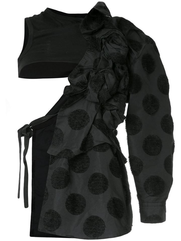Comme Des Garçons Vintage Flocked Dots Deconstructed Coat - Black
