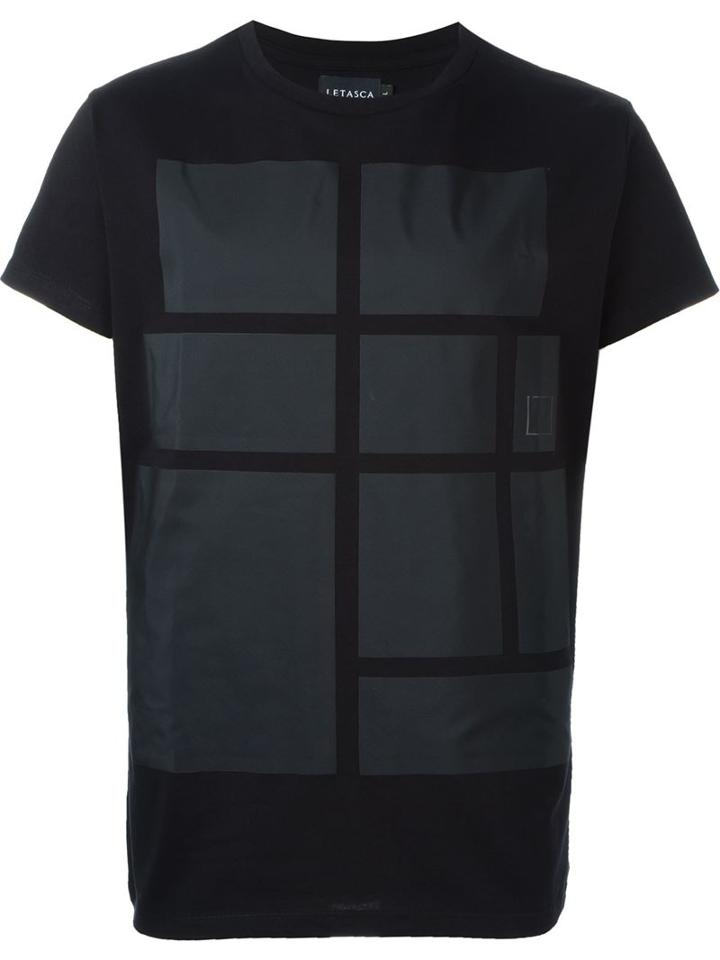 Letasca Square Print T-shirt, Men's, Size: L, Black, Cotton