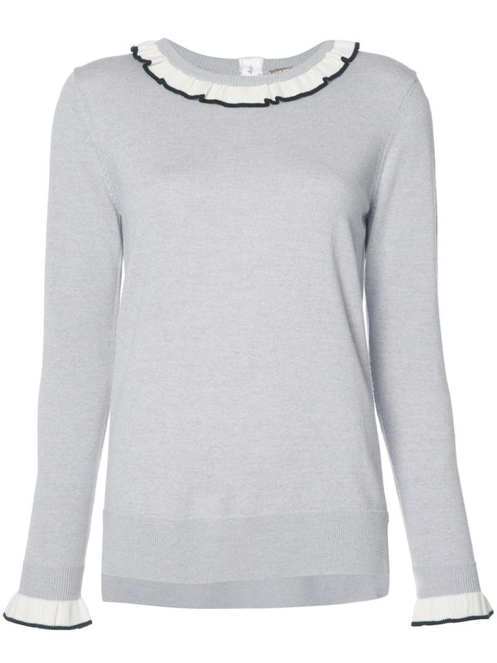 Adam Lippes - Ruffle Neck And Cuff Sweater - Women - Wool - M, Grey, Wool