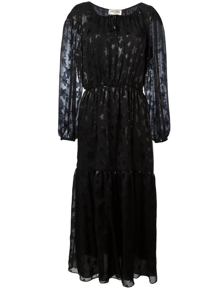 Saint Laurent Star Pattern Tiered Dress - Black