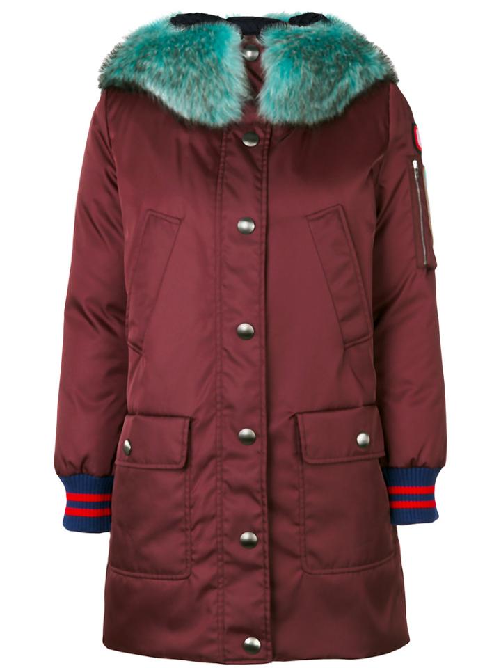 Miu Miu Knitted Cuffs Parka Coat - Pink & Purple