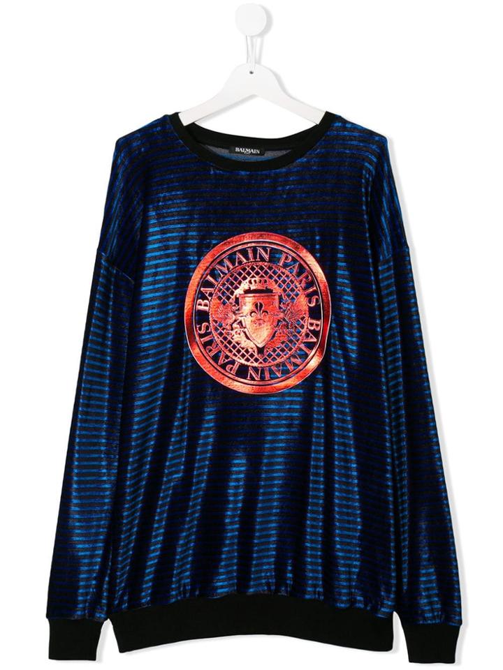 Balmain Kids Teen Velvet Logo Sweater - Blue