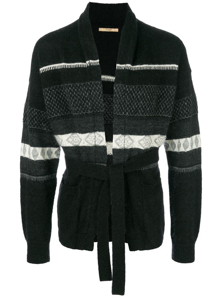 Nuur Pattern Knit Belted Waist Cardigan - Grey