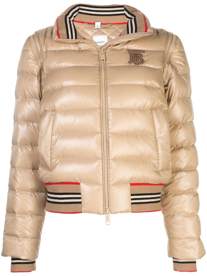 Burberry Detachable Sleeve Icon Stripe Puffer Jacket - Neutrals
