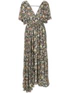 Black Coral Floral V-neck Dress