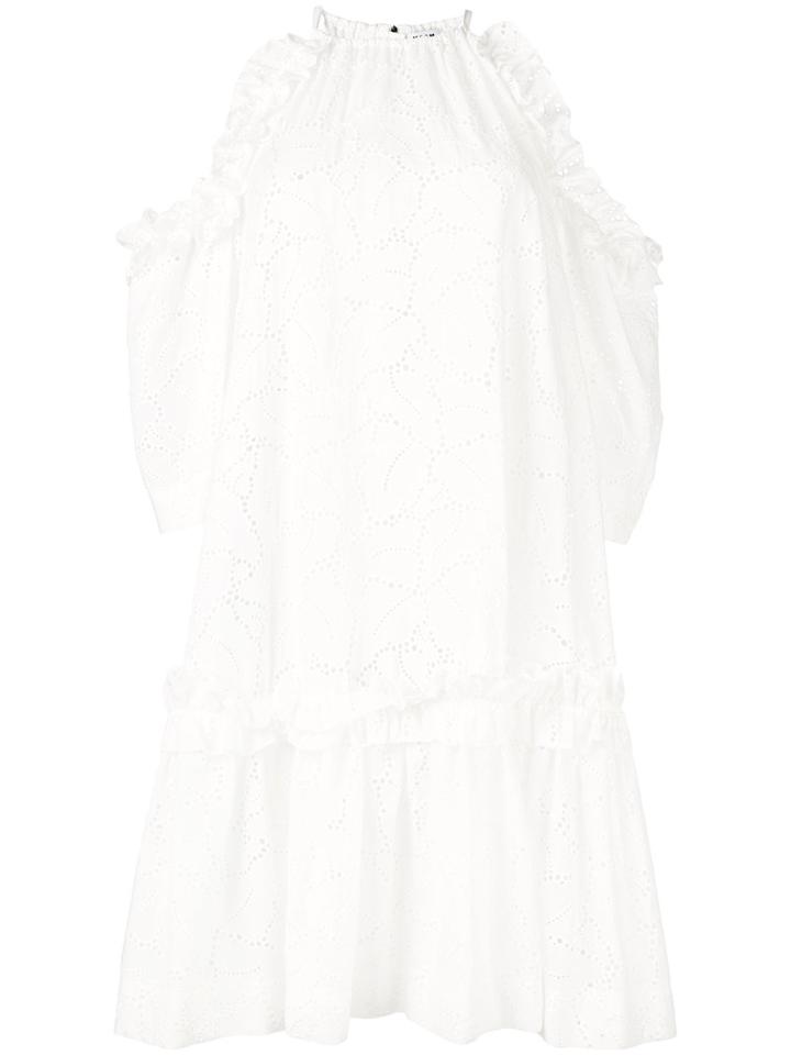 Msgm Cold Shoulder Dress, Women's, Size: 38, White, Cotton/polyester